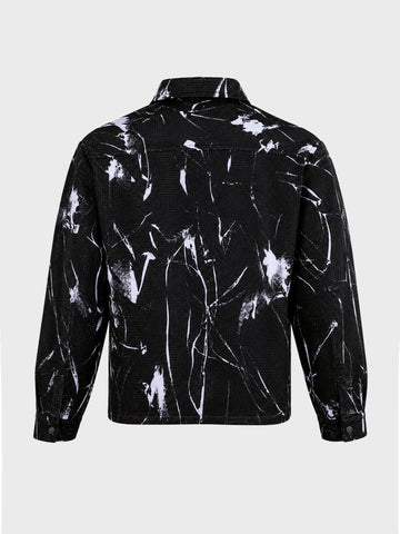 Men's Black Boxy Fit Printed Utility Shirt