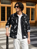 Men's Black Boxy Fit Printed Utility Shirt