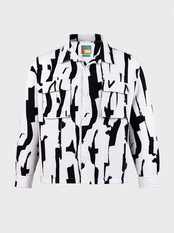 Men's White Boxy Fit Printed Utility Shirt