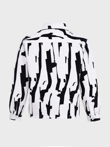 Men's White Boxy Fit Printed Utility Shirt
