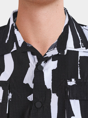 Men's Black Boxy Fit Printed Utility Shirt