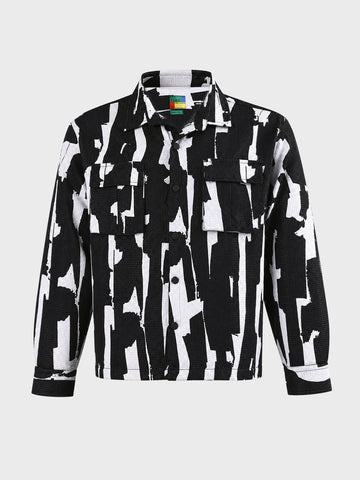 Men's Black Boxy Fit Printed Utility Shirt