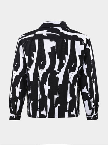 Men's Black Boxy Fit Printed Utility Shirt