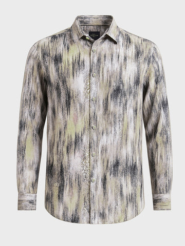 Men's Beige Slim Fit Party Wear Printed Shirt