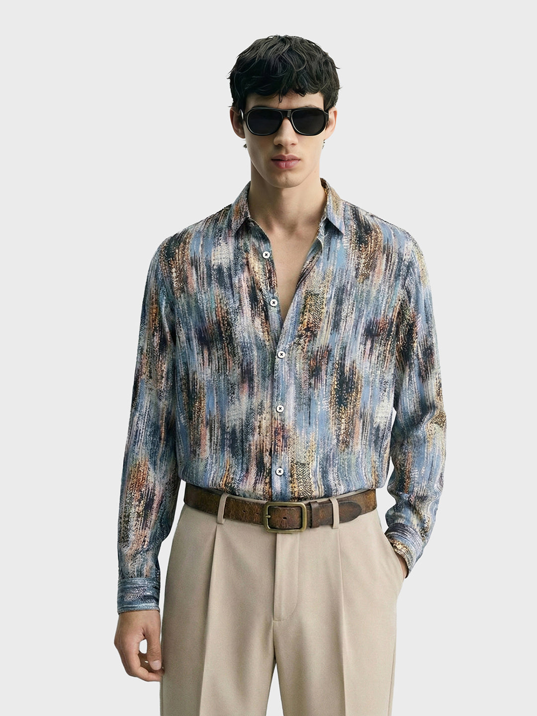 Men's Green Slim Fit Party Wear Printed Shirt