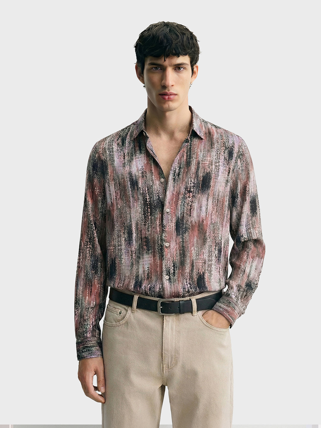 Men's Grey Slim Fit Party Wear Printed Shirt