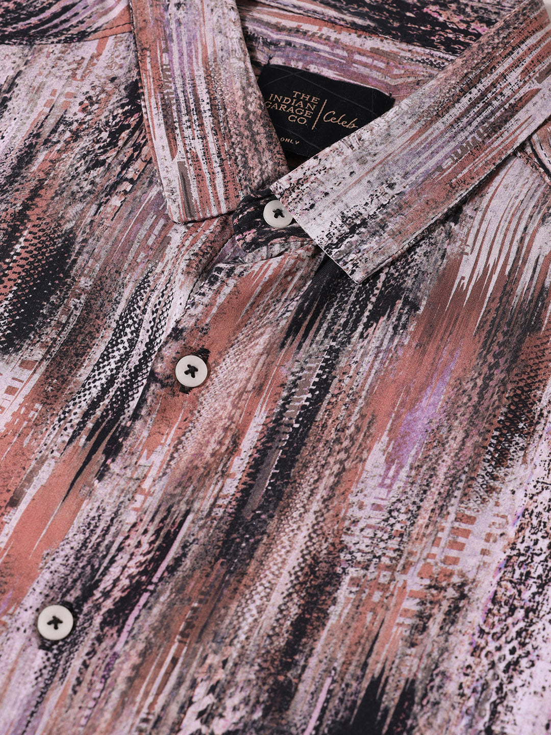 Men's Grey Slim Fit Party Wear Printed Shirt