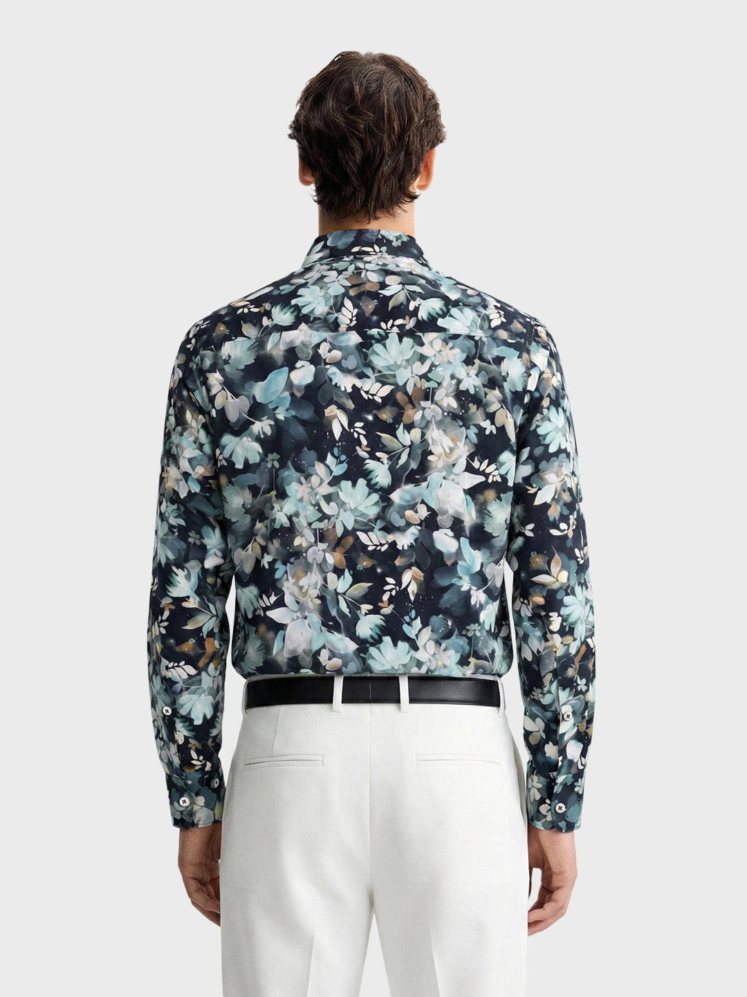 Men's Black Slim Fit Party Wear Floral Printed Shirt