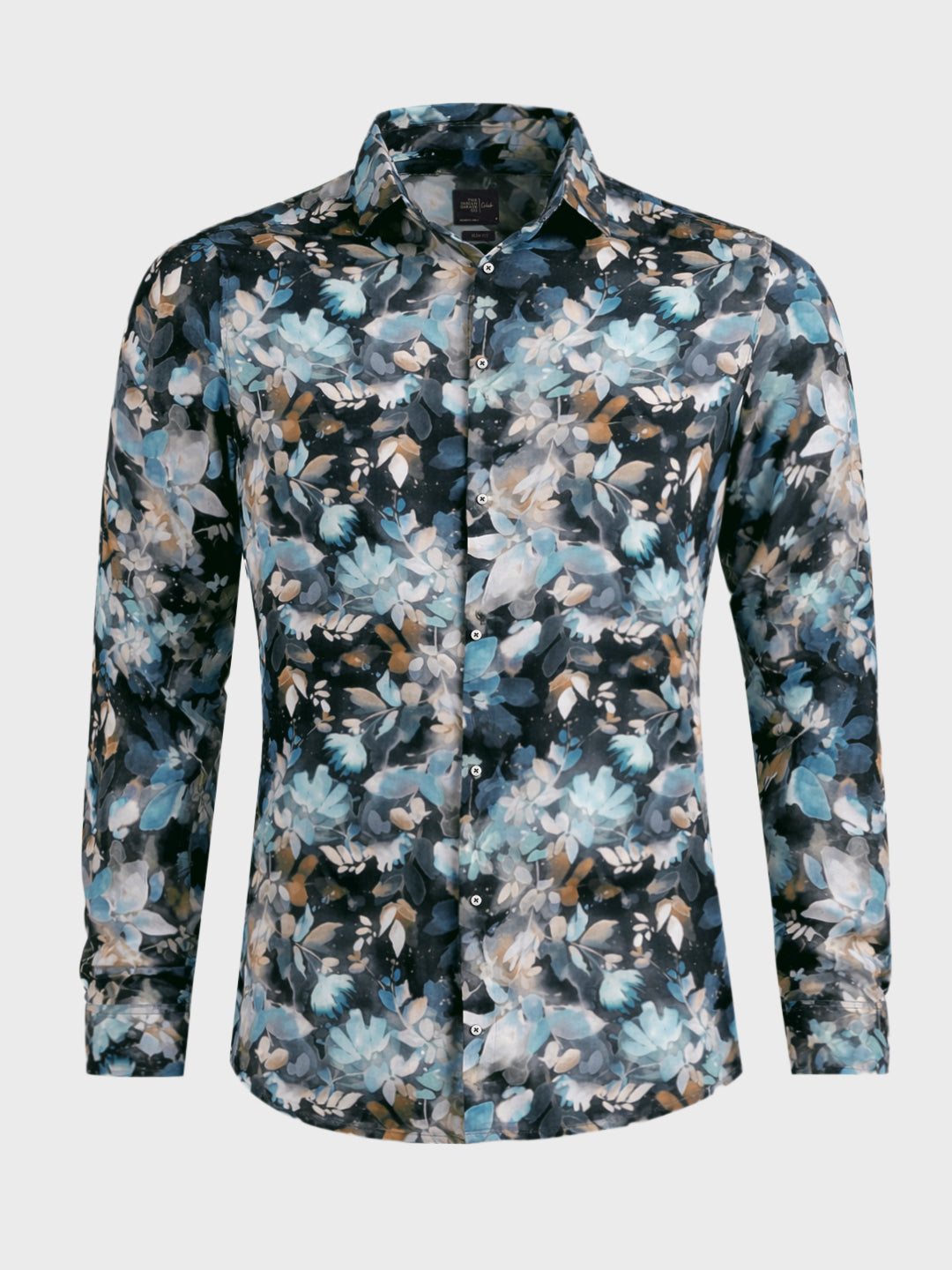 Men's Black Slim Fit Party Wear Floral Printed Shirt