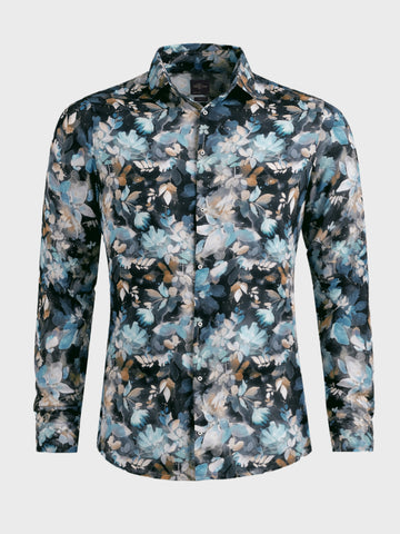 Men's Black Slim Fit Party Wear Floral Printed Shirt