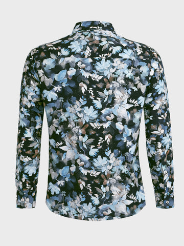Men's Black Slim Fit Party Wear Floral Printed Shirt