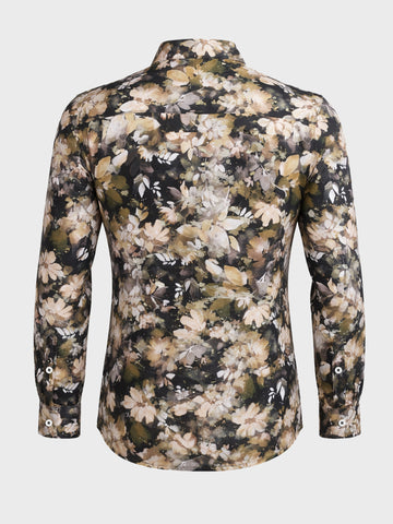 Men's Black Slim Fit Party Wear Printed Shirt