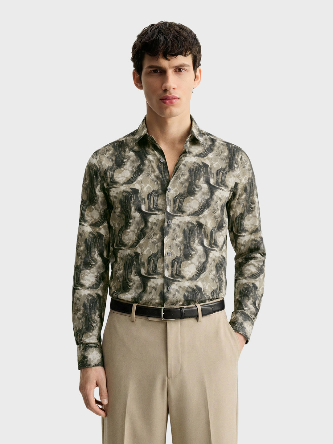 Men's Green Slim Fit Party Wear Printed Shirt