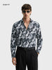 Men's Grey Slim Fit Party Wear Printed Shirt