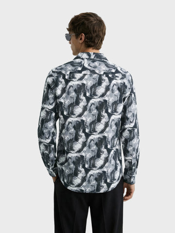 Men's Grey Slim Fit Party Wear Printed Shirt