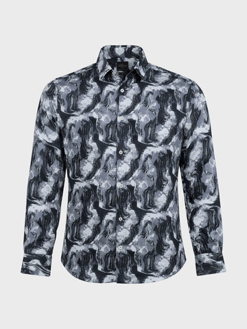 Men's Grey Slim Fit Party Wear Printed Shirt