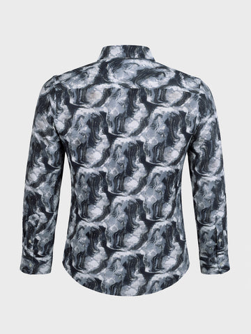 Men's Grey Slim Fit Party Wear Printed Shirt