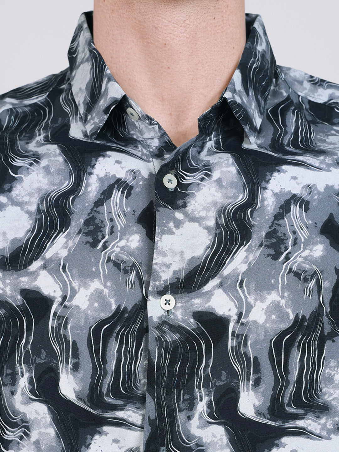 Men's Grey Slim Fit Party Wear Printed Shirt