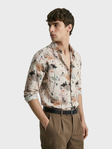 Men's Brown Slim Fit Party Wear Printed Shirt