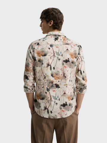 Men's Brown Slim Fit Party Wear Printed Shirt