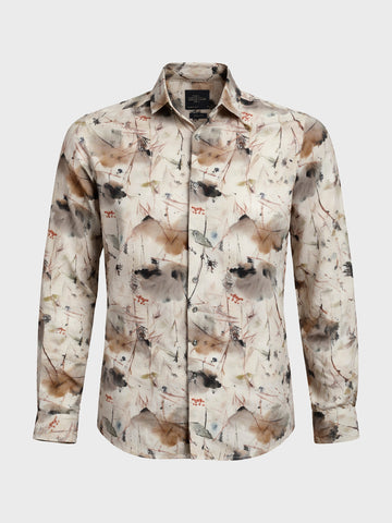 Men's Brown Slim Fit Party Wear Printed Shirt