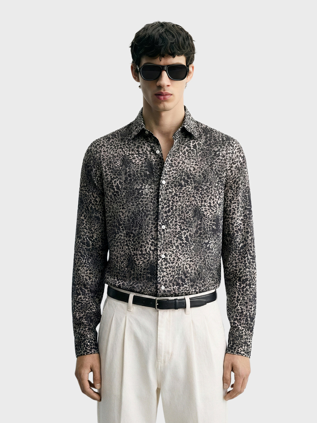 Men's Black Slim Fit Party Wear Printed Shirt