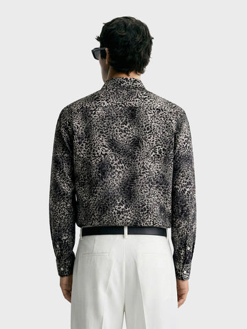 Men's Black Slim Fit Party Wear Printed Shirt