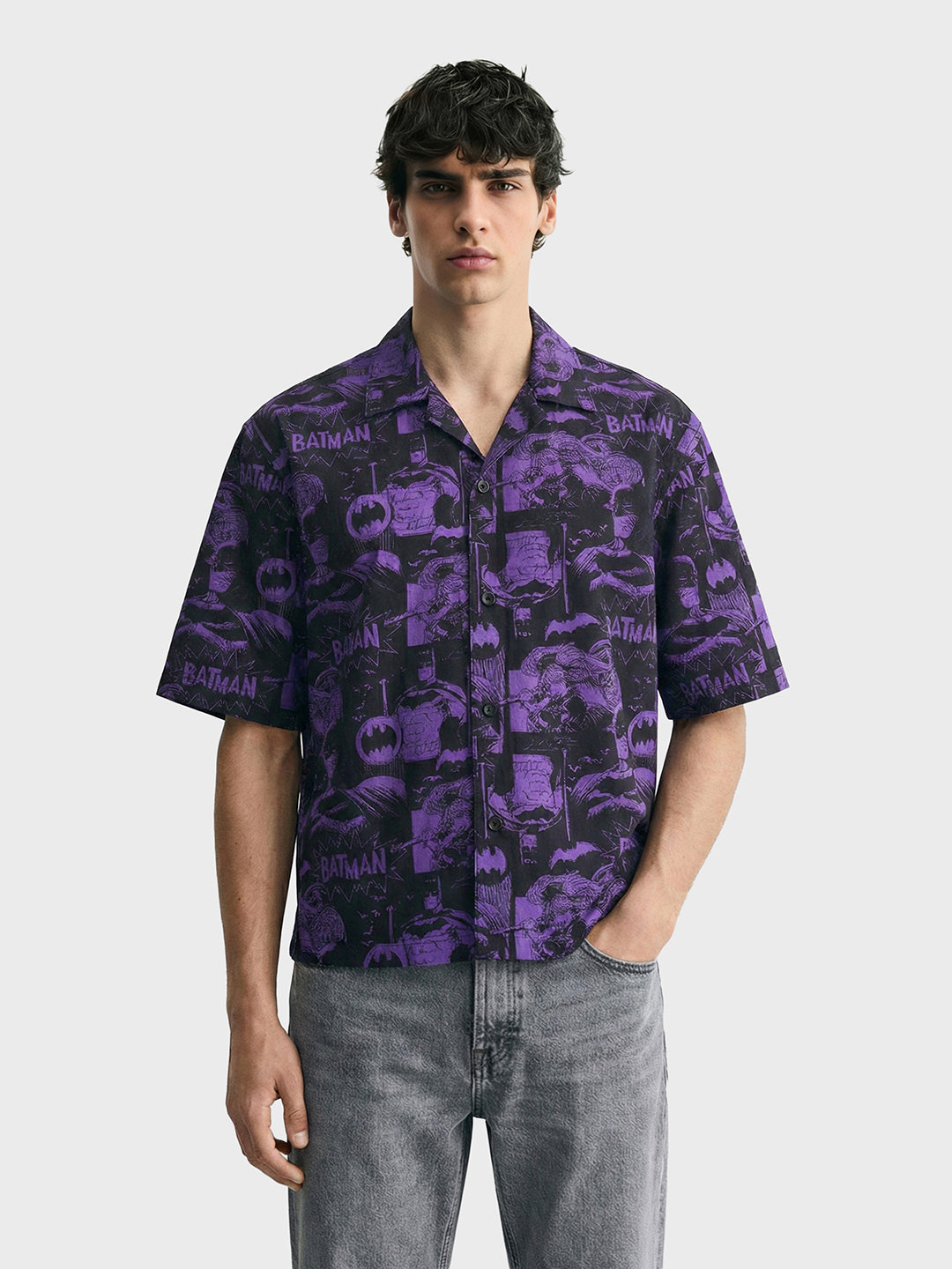 Men's Black Boxy Fit  Batman Character Shirt