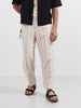 Men's Cream Relaxed Fit Resort Wear Vertical Stripes Trousers