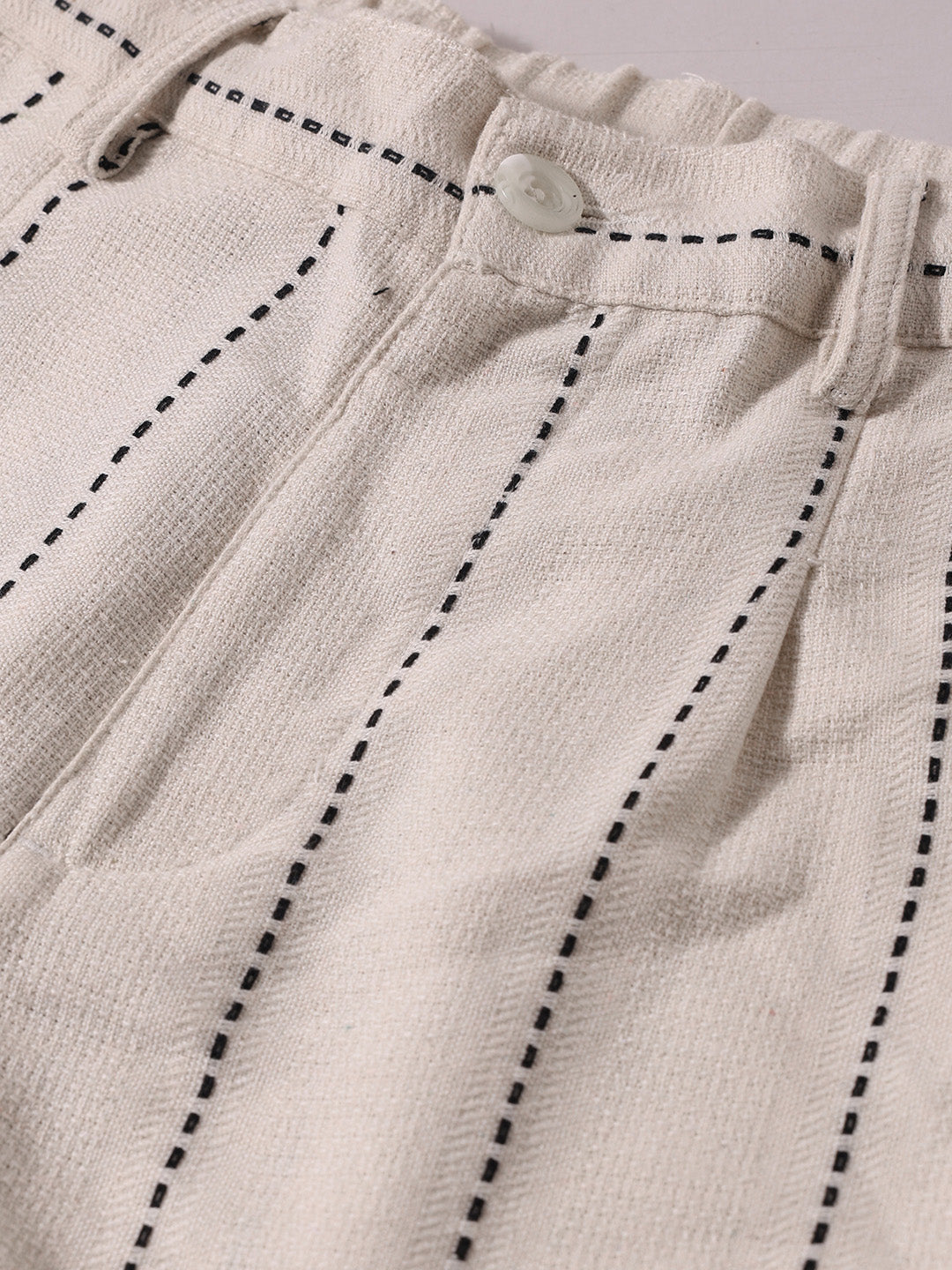 Men's Cream Relaxed Fit Resort Wear Vertical Stripes Trousers