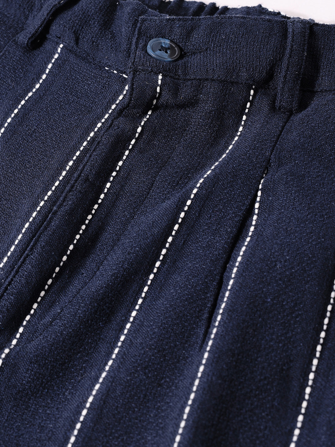 Men's Blue Relaxed Fit Resort Wear Vertical Stripes Trousers