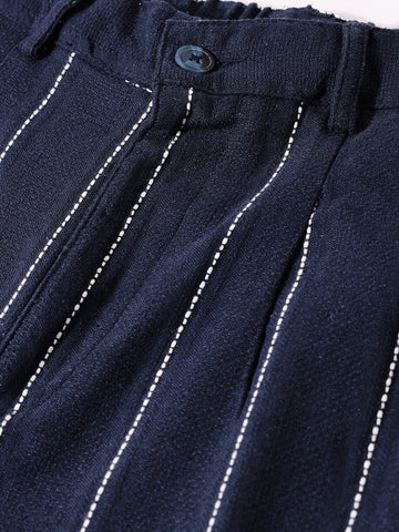 Men's Blue Relaxed Fit Resort Wear Vertical Stripes Trousers