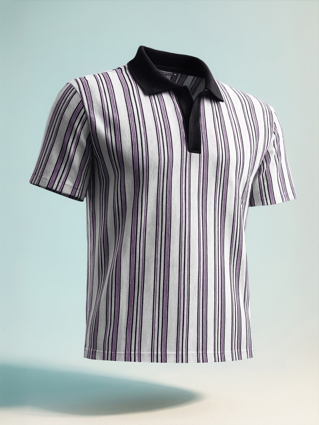 Men's Purple Boxy Fit Vertical Stripes Casual T-Shirt