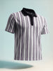 Men's Purple Boxy Fit Vertical Stripes Casual T-Shirt