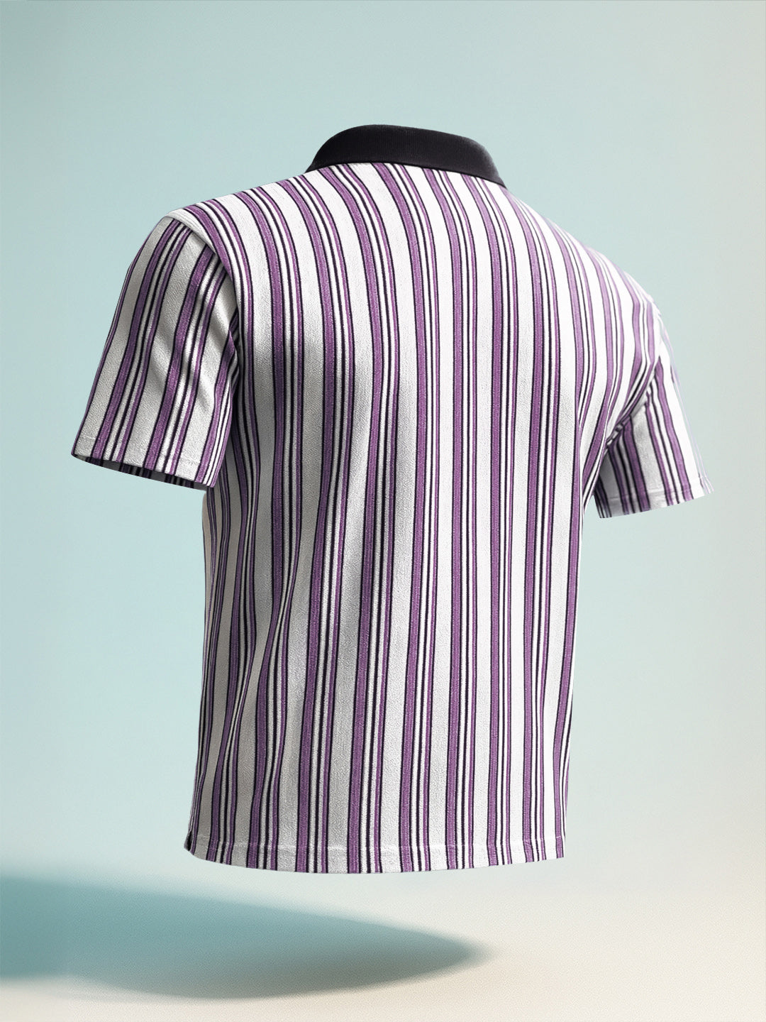 Men's Purple Boxy Fit Vertical Stripes Casual T-Shirt