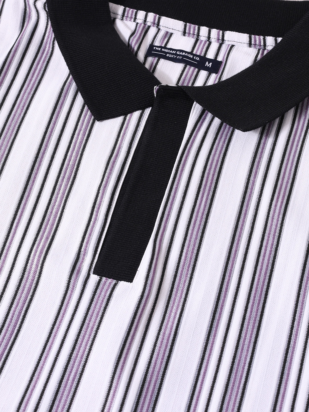 Men's Purple Boxy Fit Vertical Stripes Casual T-Shirt