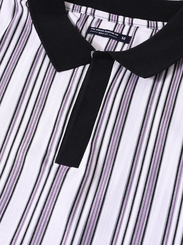 Men's Purple Boxy Fit Vertical Stripes Casual T-Shirt