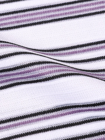 Men's Purple Boxy Fit Vertical Stripes Casual T-Shirt