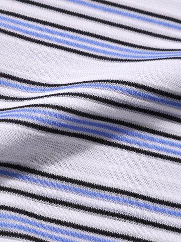 Men's Blue Boxy Fit Vertical Stripes Casual T-Shirt