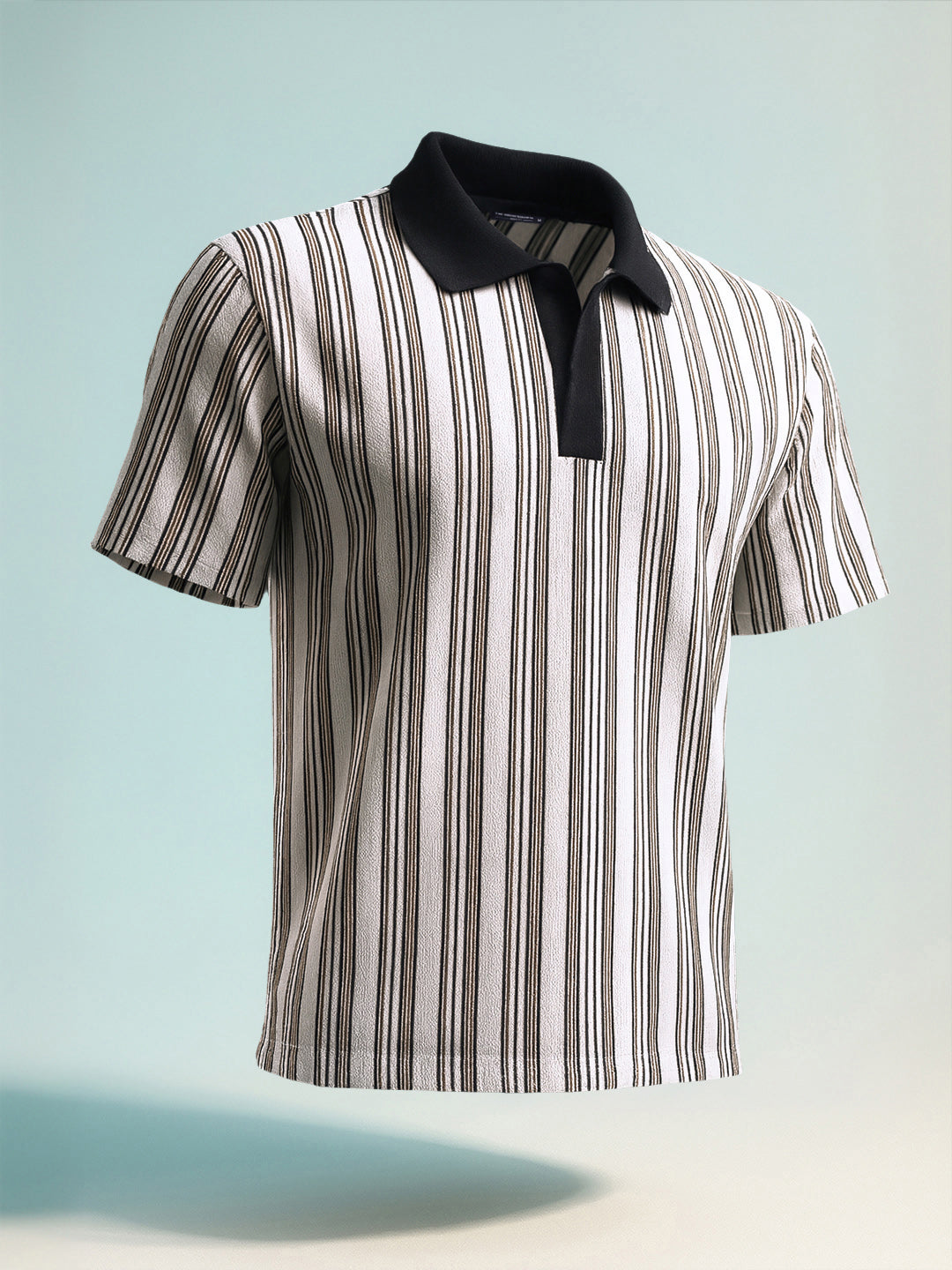 Men's Green Boxy Fit Vertical Stripes Casual T-Shirt