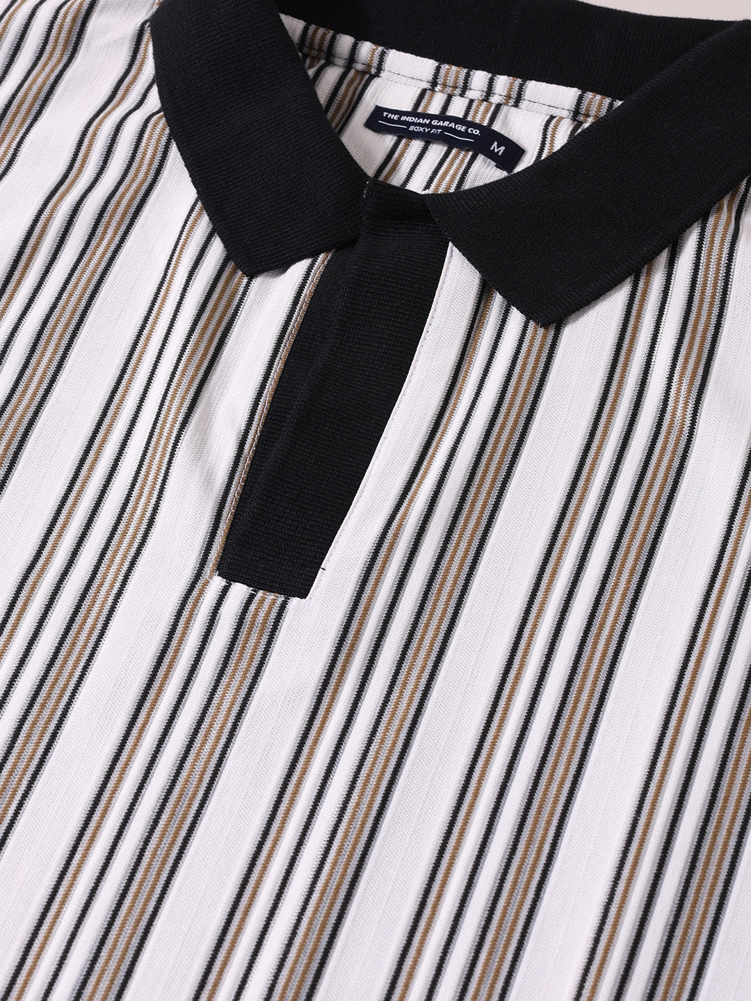 Men's Green Boxy Fit Vertical Stripes Casual T-Shirt