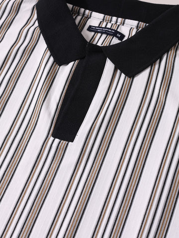 Men's Green Boxy Fit Vertical Stripes Casual T-Shirt