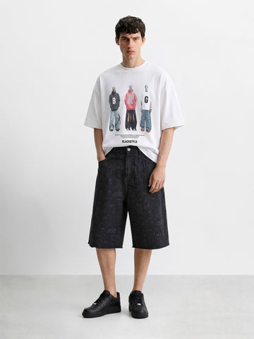 Men's Black Relaxed Fit  Tom And Jerry Character Shorts