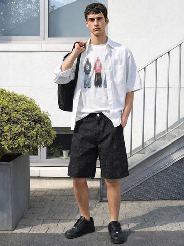 Men's Black Relaxed Fit  Tom And Jerry Character Shorts