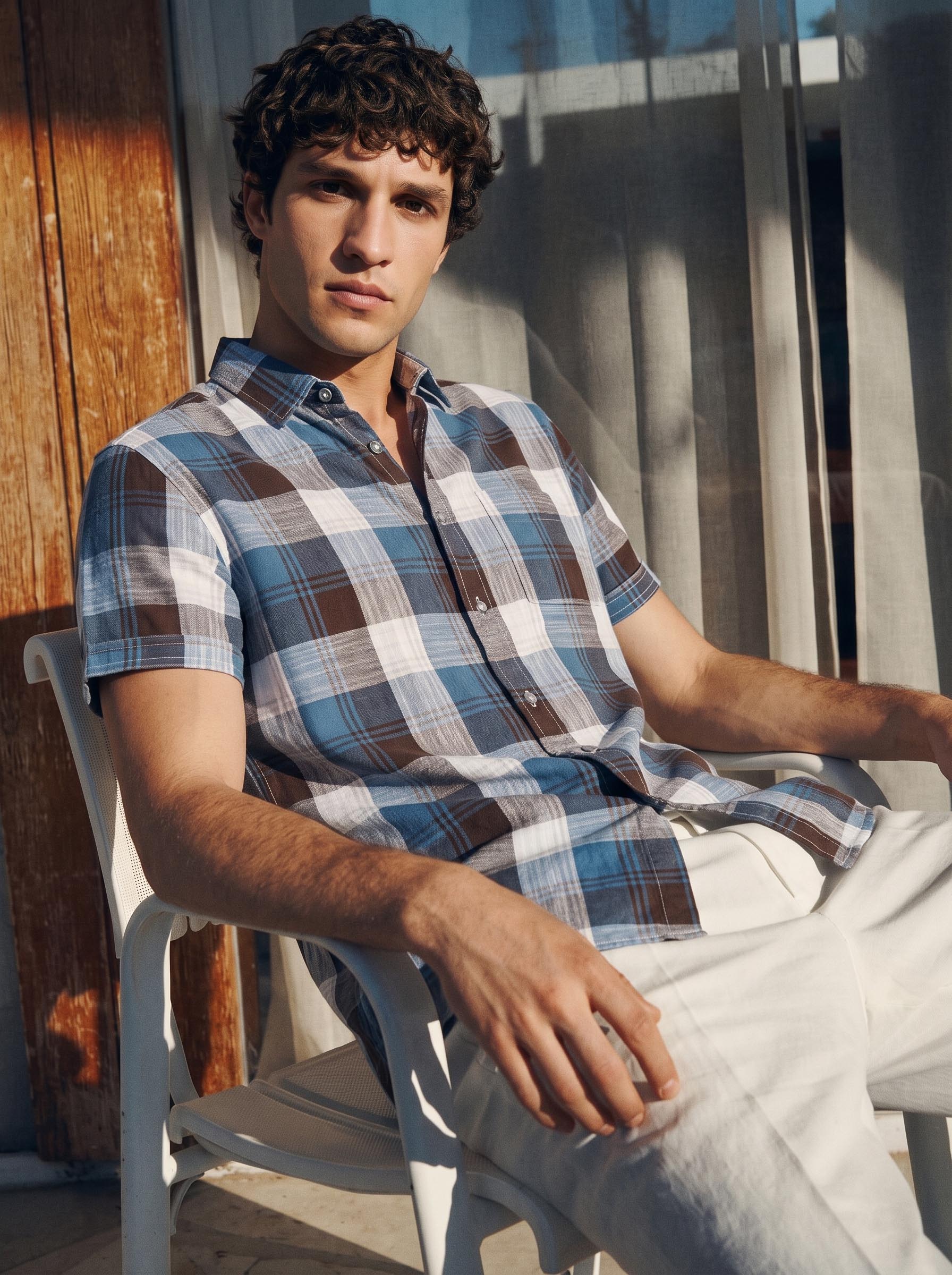 Men's Blue Slim Fit Checkered Casual Shirt