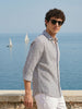 Men's Navy Blue Slim Fit Striped Casual Shirt