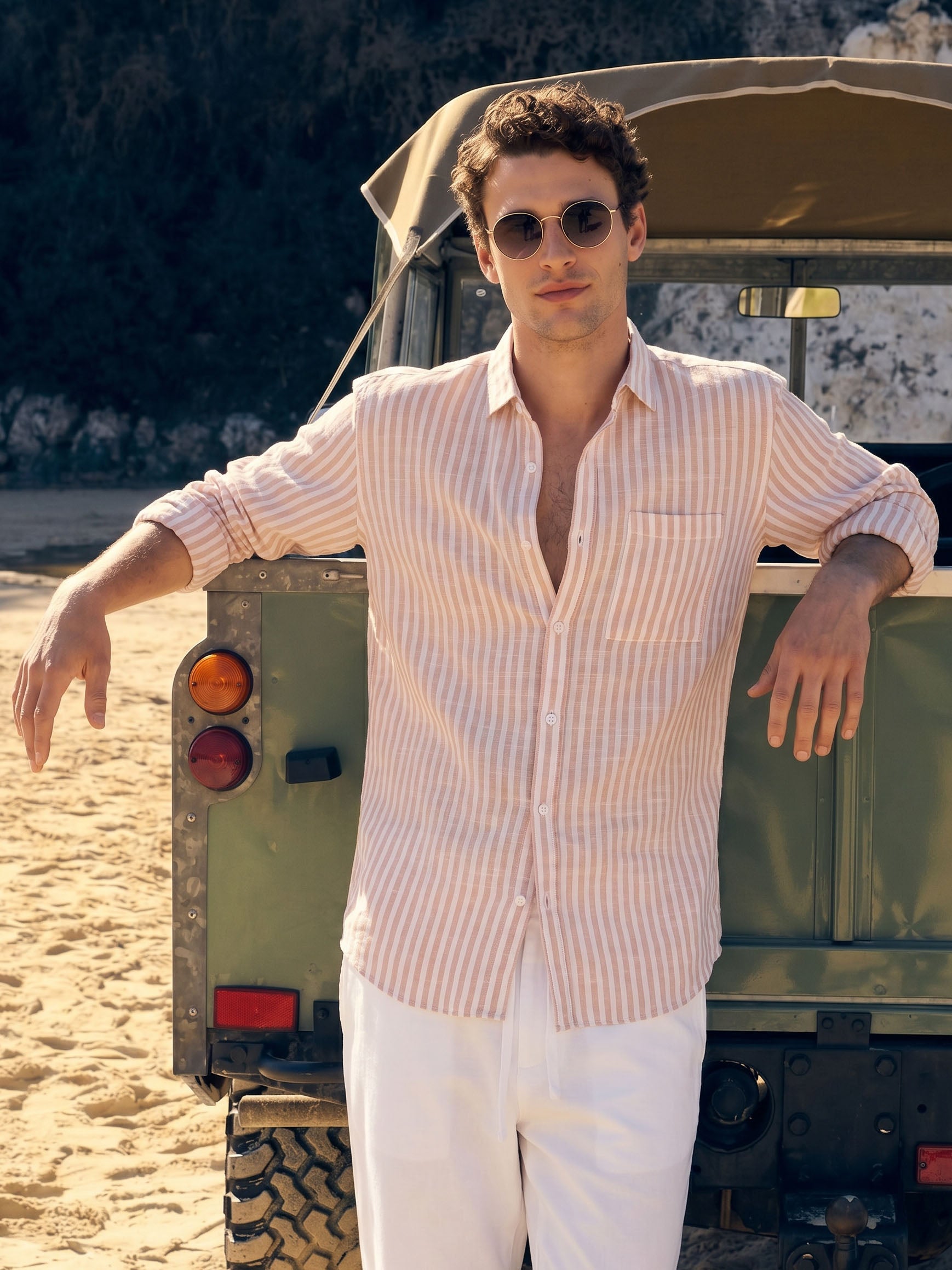 Men's Orange Slim Fit Striped Casual Shirt