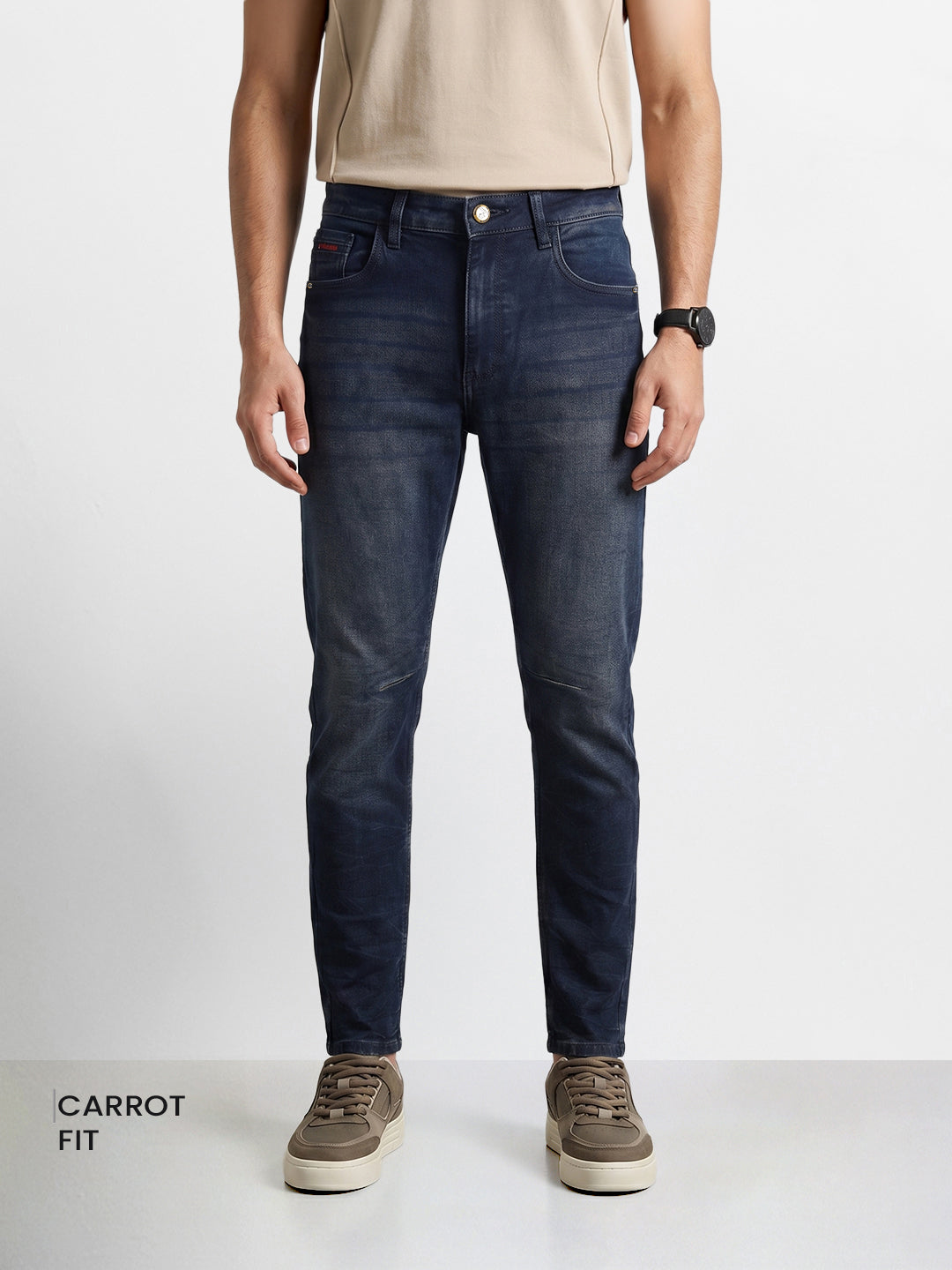 Men's Blue Carrot Fit Solid Casual Jeans