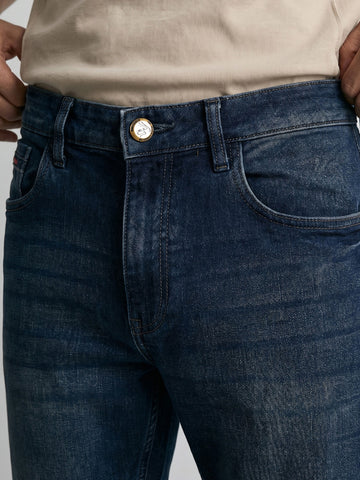Men's Blue Carrot Fit Solid Casual Jeans