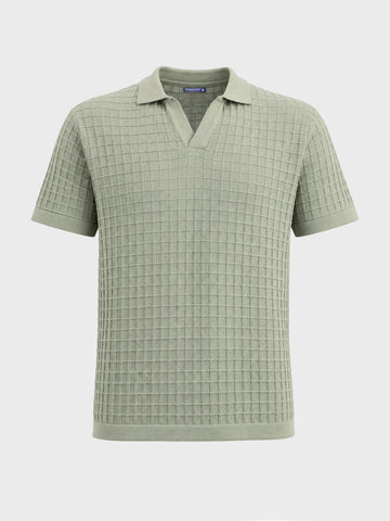 Men's Green Slim Fit Solid Flat Knit Polos